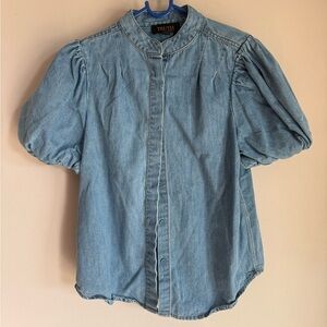 Truth Blue Denim Button-Up Top puff sleeves